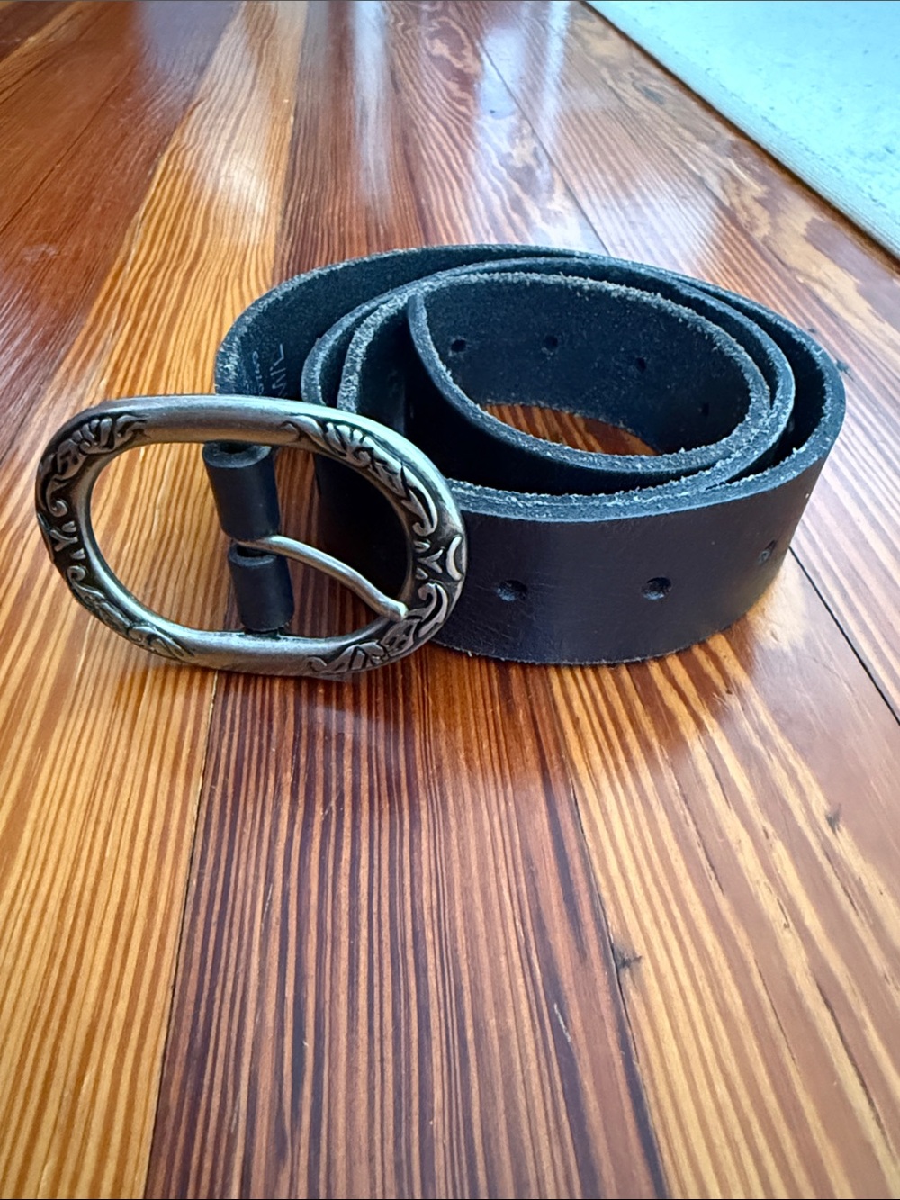Lucky Brand Black Leather Belt with silver Ornate Buckle
